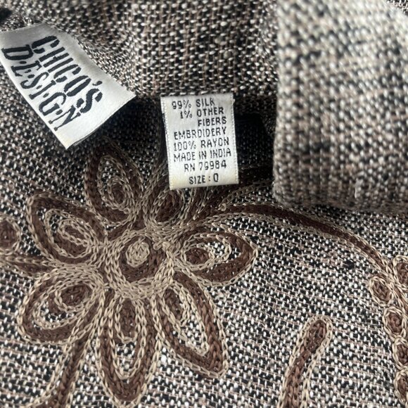 Chicos Design Vintage Womens Embroidered Silk Jacket Size 0 SMALL Brown & Tan - Picture 3 of 5